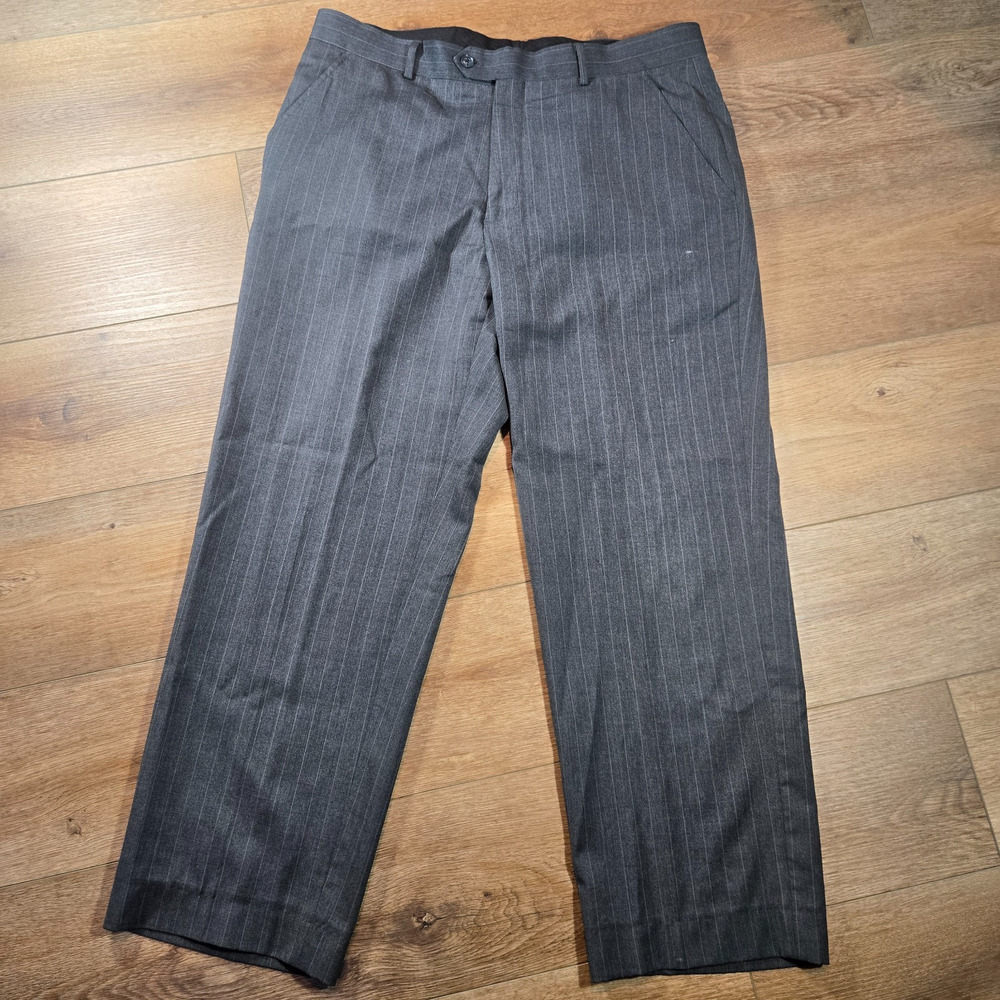 Palm Beach Dress Pants Mens 36x28 Gray Pinstripe Wool Trousers Pleated 36R Class
